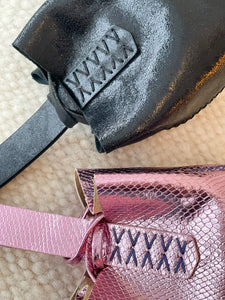 navigli bag | pink metallic snakeskin-embossed upcycled leather