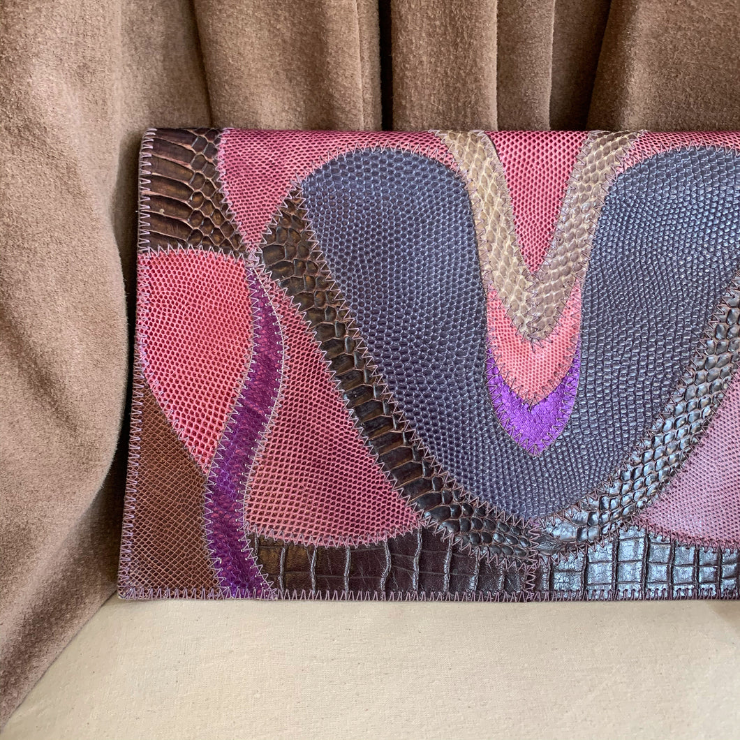 Vintage Snakeskin Patchwork Clutch