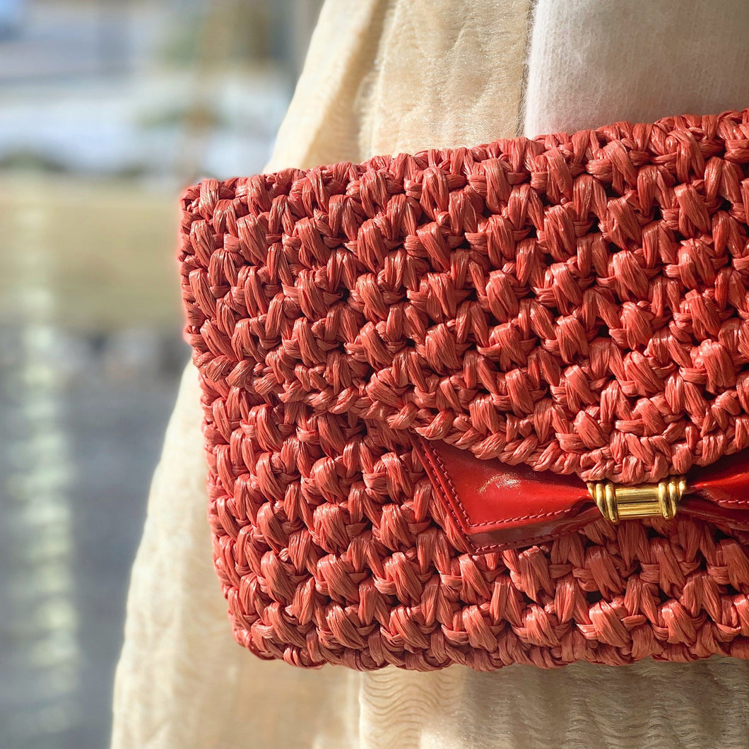 Pink Coral Woven Rafia Handbag