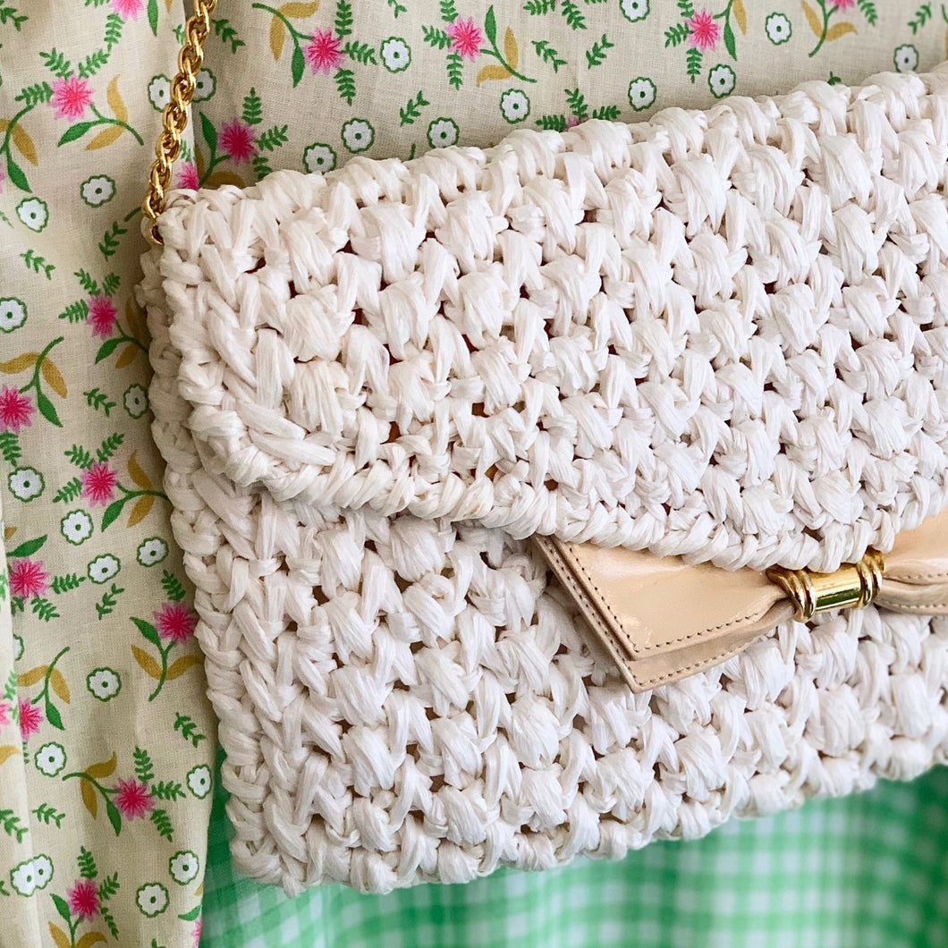 White Woven Rafia Handbag