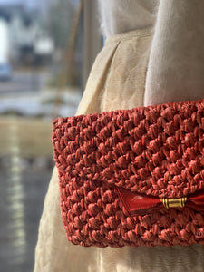 Pink Coral Woven Rafia Handbag